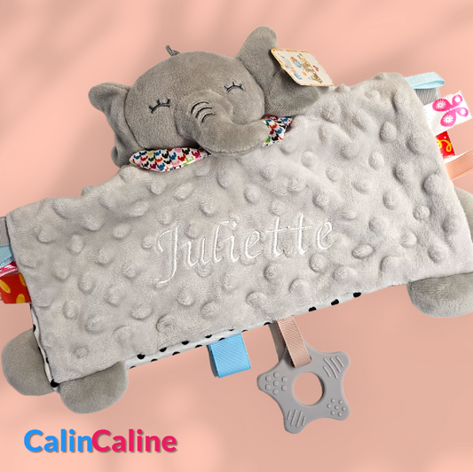 Personalized Elephant BBSky Flat Cuddly Toy | 0 to 3 years | Bell and teething ring