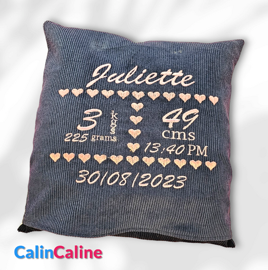Personalized birth cushion for children's room | 35cm x 35cm