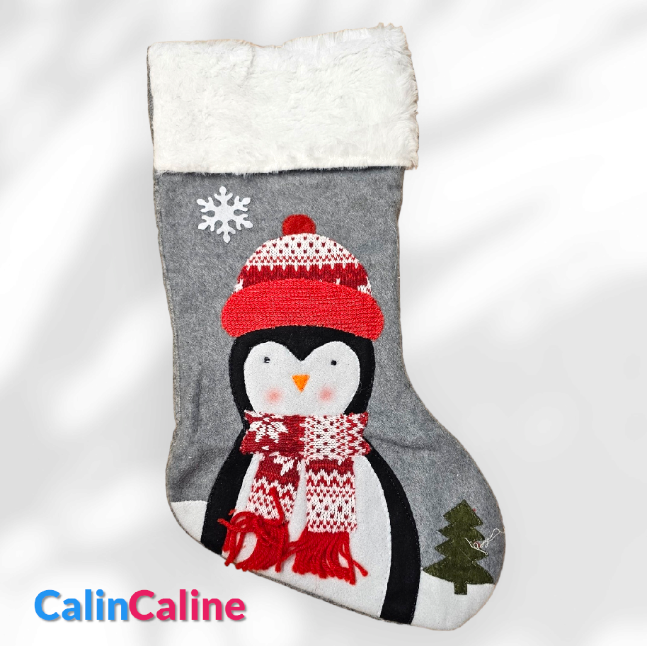 Personalized Gray Christmas Boot | Penguin | 47cm
