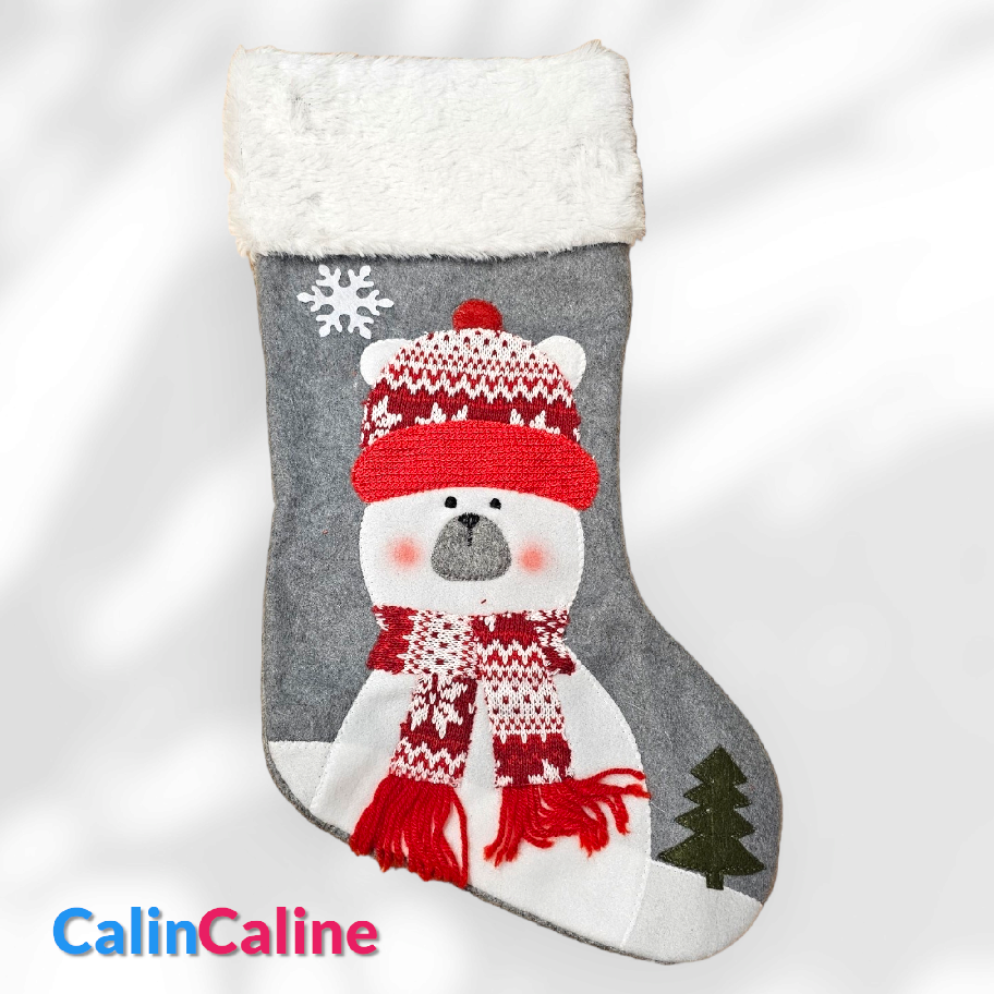 Personalized Gray Christmas Boot | Colorful Bear | 47cm