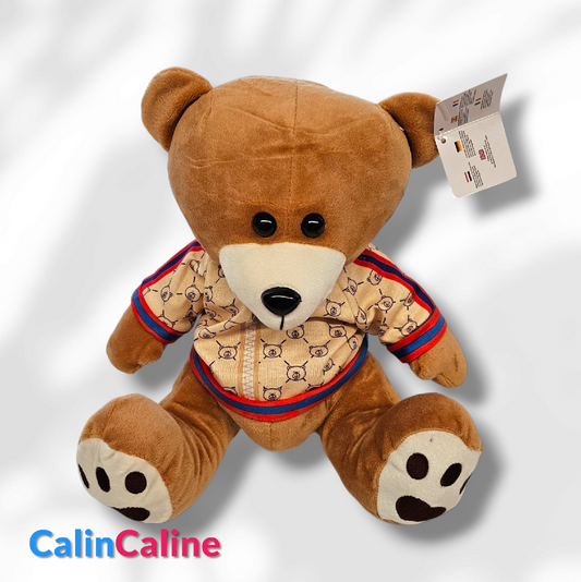 Cuddly Bear 30cm with personalized embroidered sweater | Red and Blue Stripe
