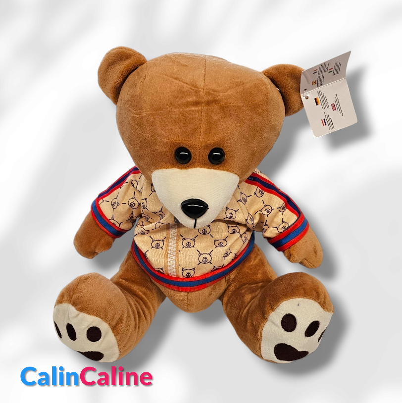 Ourson Calin 30cm avec Pull personnalisé brodé | Bande Rouge et Bleue