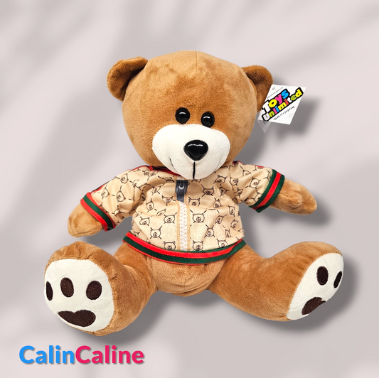 Cuddly Bear 30cm with personalized embroidered sweater | Red and Green Stripe