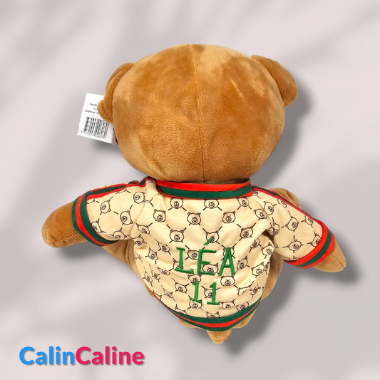 Cuddly Bear 30cm with personalized embroidered sweater | Red and Green Stripe