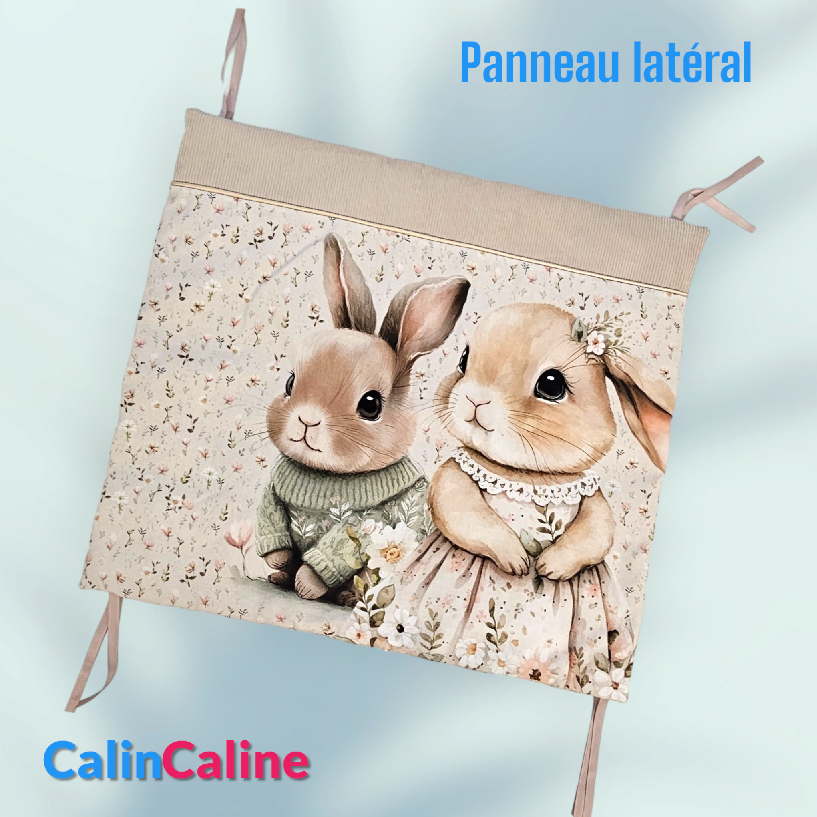 Tour de lit Lapinou | 3 coussins 60cm x 40cm | Coton et Velours | A personnaliser