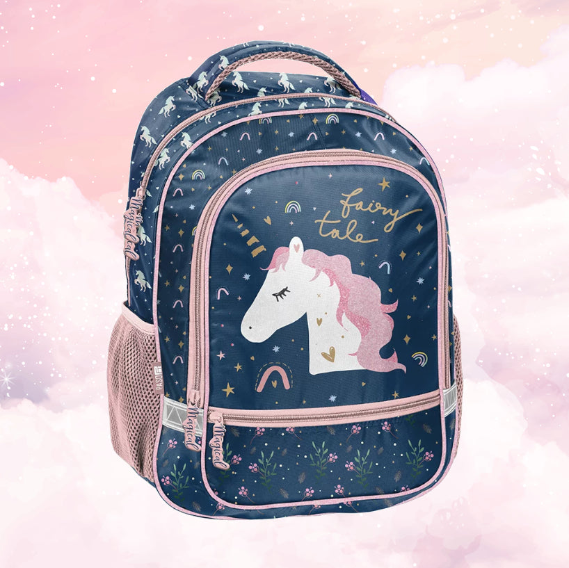 Sac à Dos Enfant Premium 41cm | Licorne Bleu | 2 Compartiments