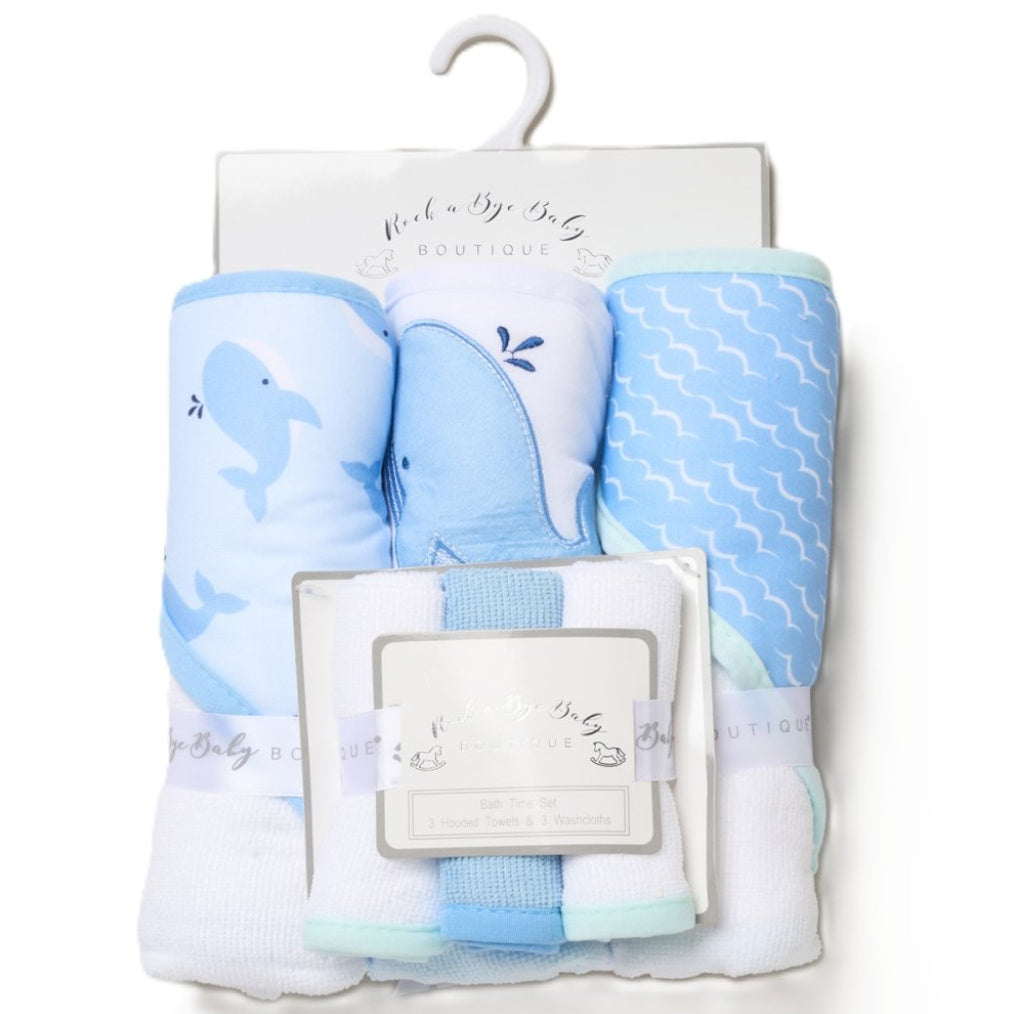 Trio Capes de bain Baleine 0-3 ans | 71cm x 71cm | Prénom Brodé - Calincaline.be