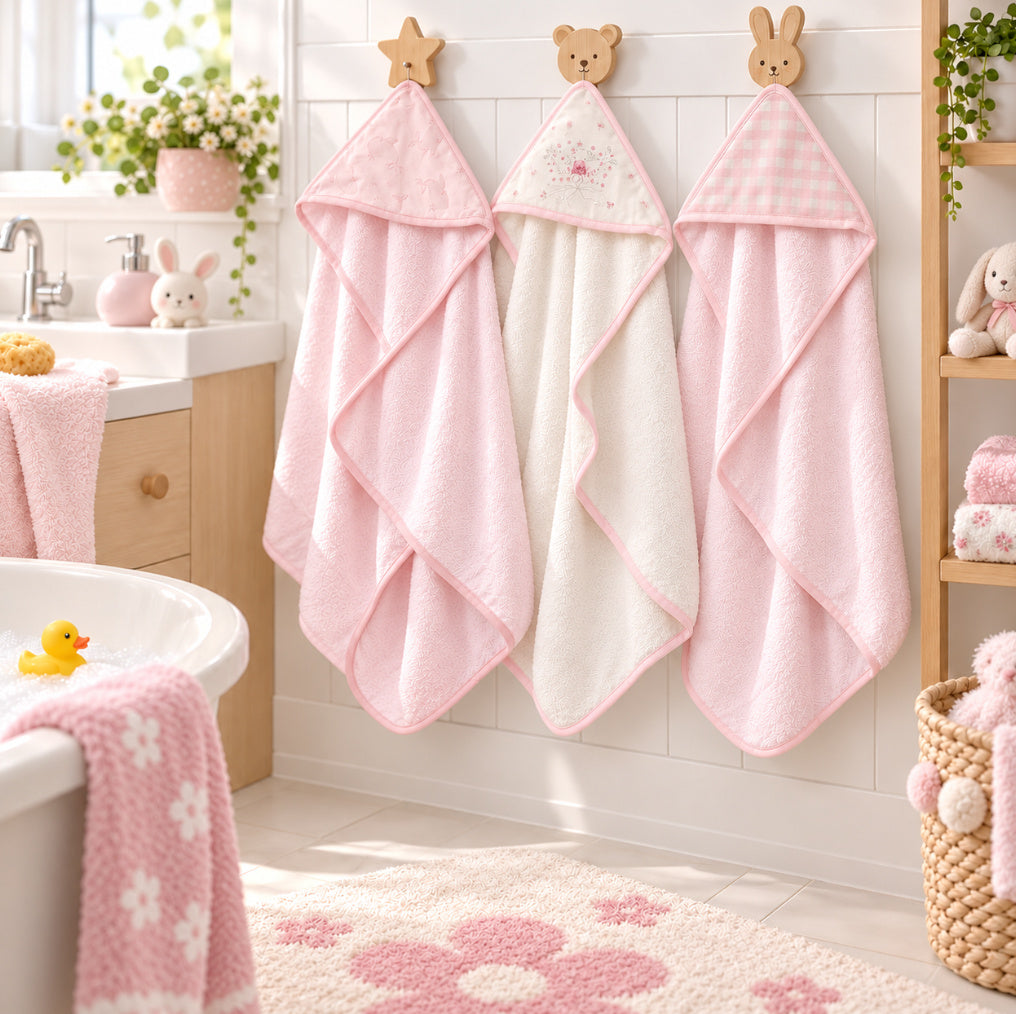 Trio Capes de bain Floral 0-3 ans | 71cm x 71cm | Prénom Brodé
