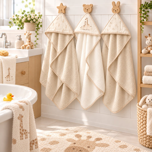 Trio Capes de bain Girafe 0-3 ans | 71cm x 71cm | Prénom Brodé