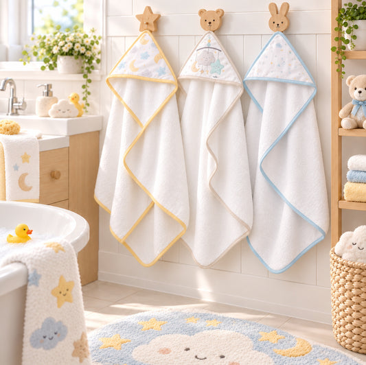 Trio Capes de bain Lunes 0-3 ans | 71cm x 71cm | Prénom Brodé