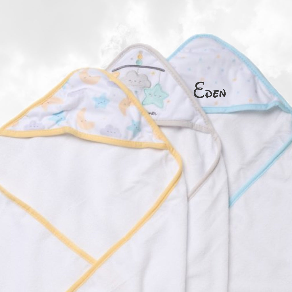 Trio Capes de bain Lunes 0-3 ans | 71cm x 71cm | Prénom Brodé