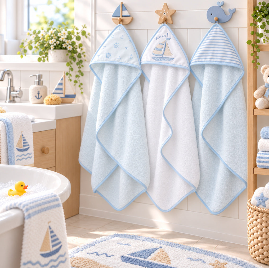 Trio Capes de bain Marin 0-3 ans | 71cm x 71cm | Prénom Brodé
