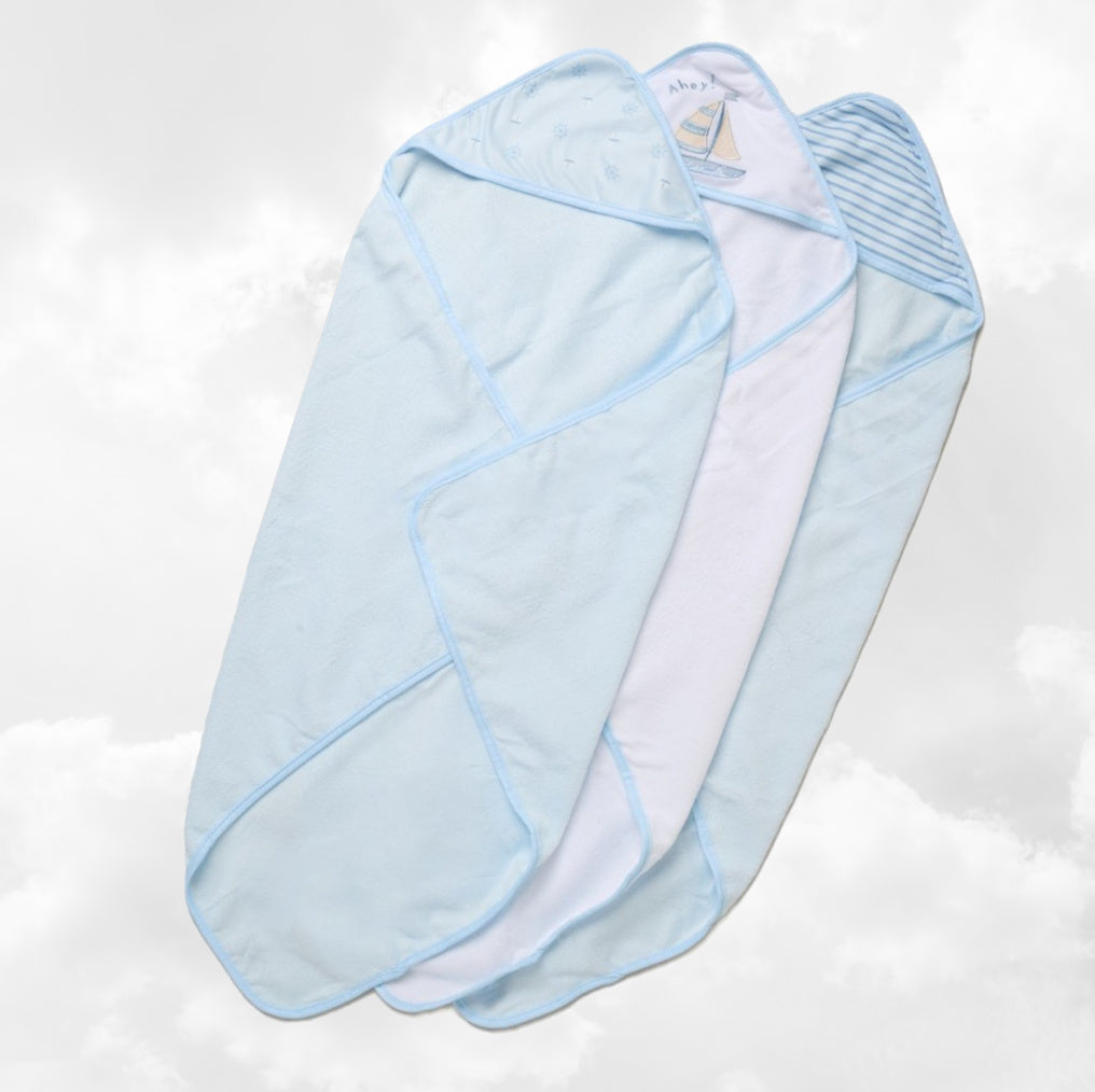 Trio Capes de bain Marin 0-3 ans | 71cm x 71cm | Prénom Brodé