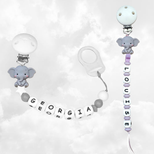 Attache Sucette A Perles En Silicone | Prénom Personnalisée | Baby Eléphant