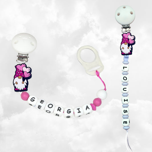 Attache Sucette A Perles En Silicone | Prénom Personnalisée | Gnome Rose