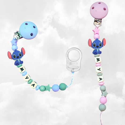 Attache Sucette A Perles En Silicone | Prénom Personnalisée | Stitch