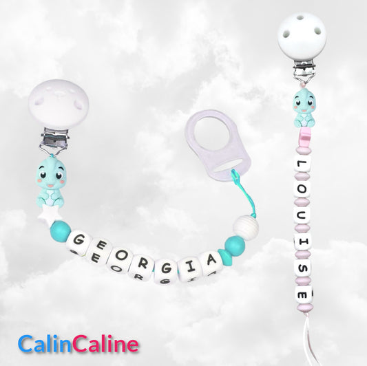 Attache Sucette A Perles En Silicone | Prénom Personnalisée | Baby Dino Menthe