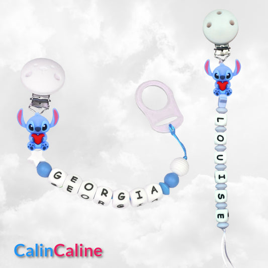 Attache Sucette A Perles En Silicone | Prénom Personnalisée | Stitch Cœur