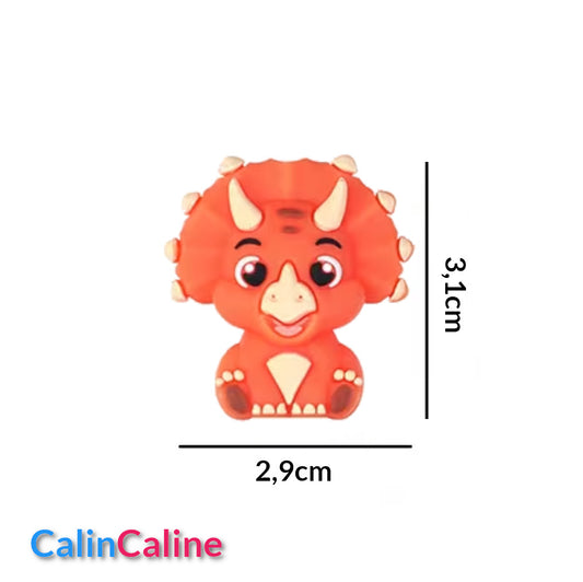 Attache Sucette A Perles En Silicone | Prénom Personnalisée | Triceratops Orange