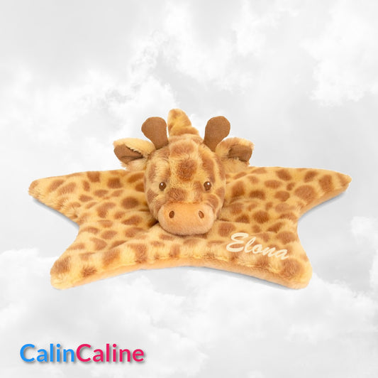 Doudou Plat Girafe Etoile 32cm | Prénom Personnalisé