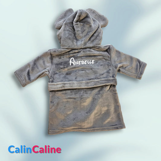 Peignoir éléphant enfant | Gris | Personnalisé avec prénom | 3 tailles