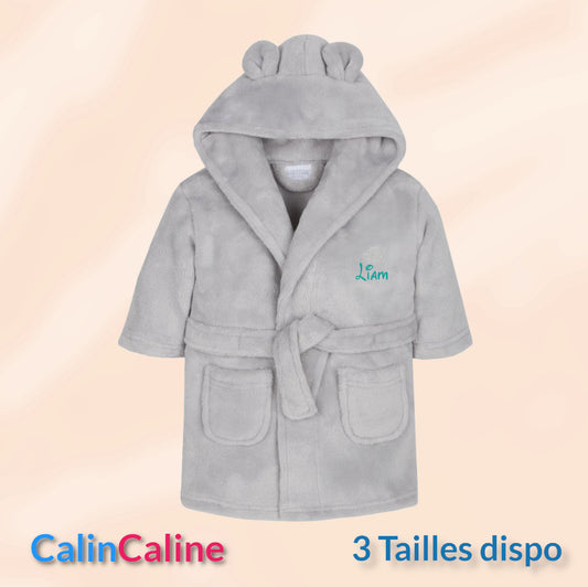 Peignoir enfant | Gris | Personnalisé avec prénom | 3 tailles