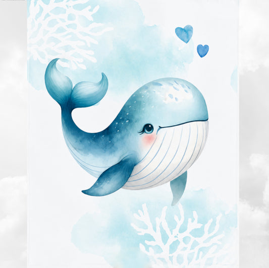 Couverture Plaid Bébé | Baleine Bleue | 70cm x 95cm | A Personnaliser