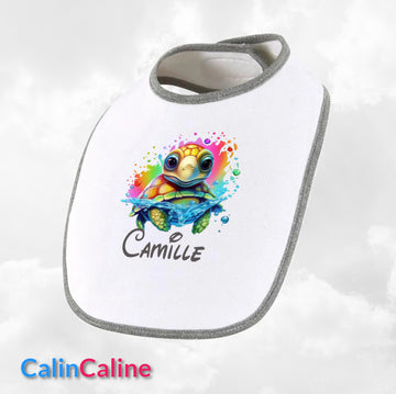 Bavoir Coton bébé blanc/gris chiné personnalisé | Taille Unique | Figurine au choix