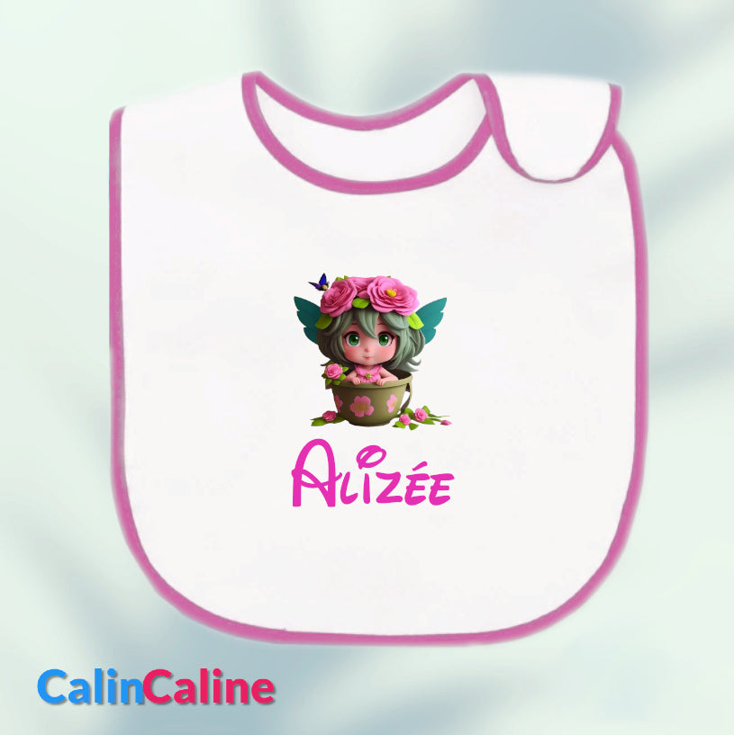 Personalized white/pink baby bib | One Size | Figure of your choice