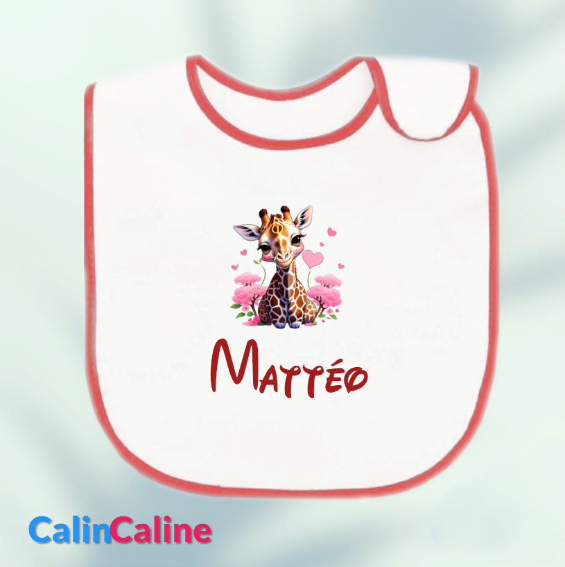 Personalized White/Red Baby Bib | One Size | Figure of your choice