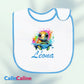 Personalized white/blue baby bib | One Size | Figure of your choice