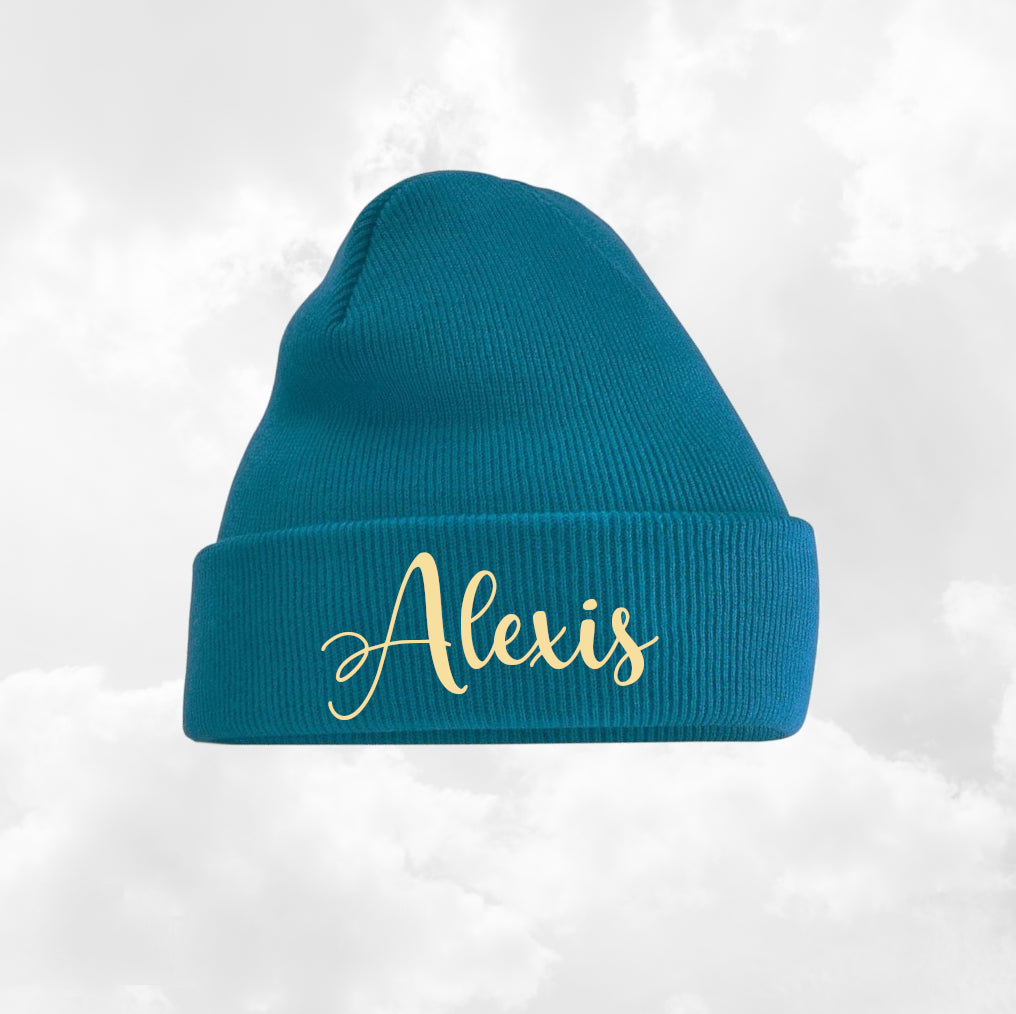Bonnet Rabat Avec Prénom Brodé | Taille Unique | Bleu Sarcelle