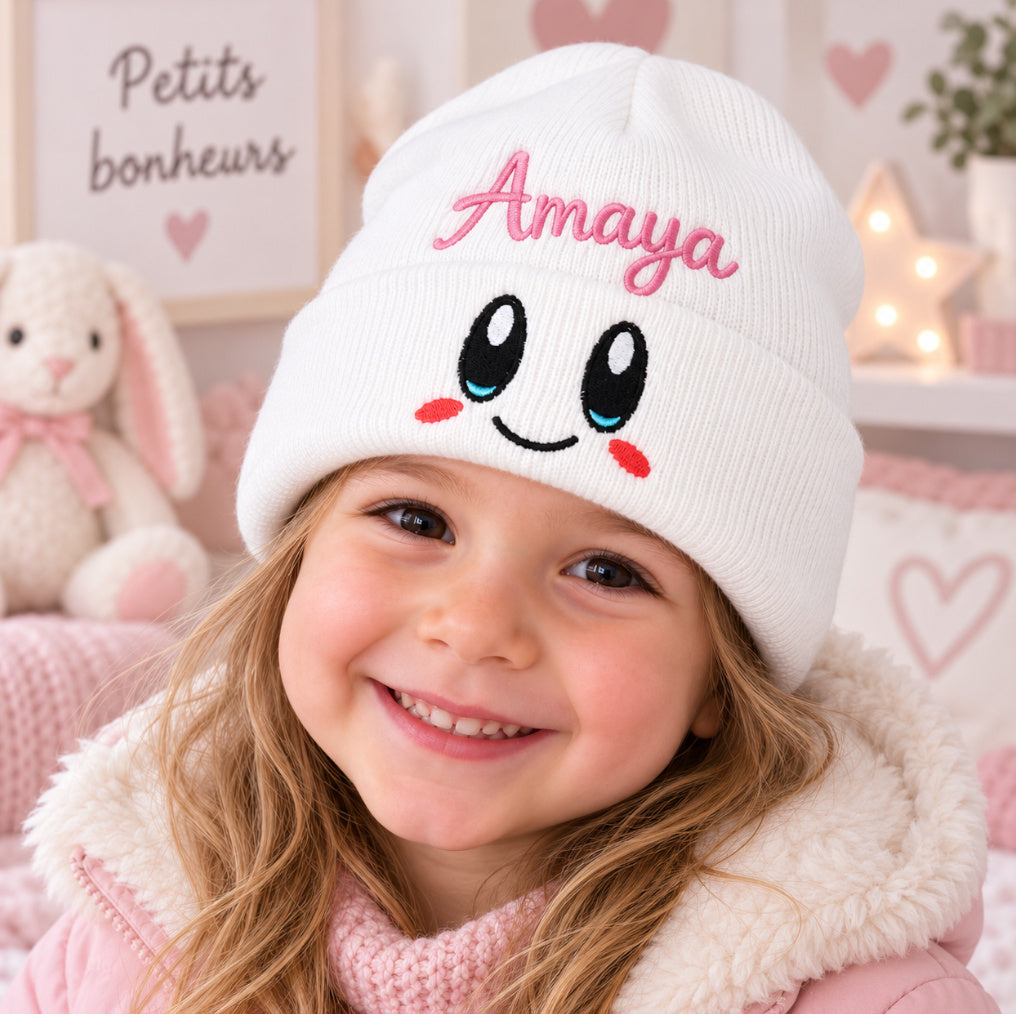 Bonnet Smile Blanc Personnalisé Avec Prénom | Taille Unique