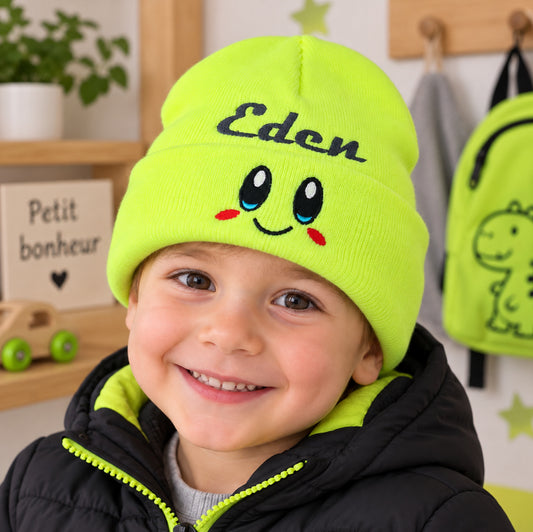 Bonnet Smile Jaune Personnalisé Avec Prénom | Taille Unique