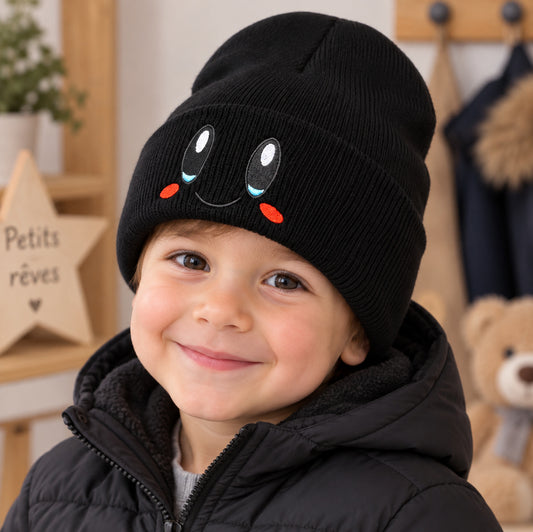 Bonnet Smile Noir Personnalisé Avec Prénom | Taille Unique