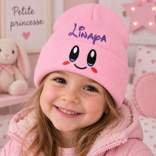 Bonnet Smile Rose Clair Personnalisé Avec Prénom | Taille Unique