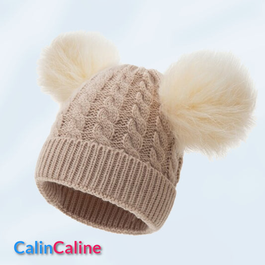 Bonnet Bébé Beige Personnalisé Avec Pompons | 3-18 mois