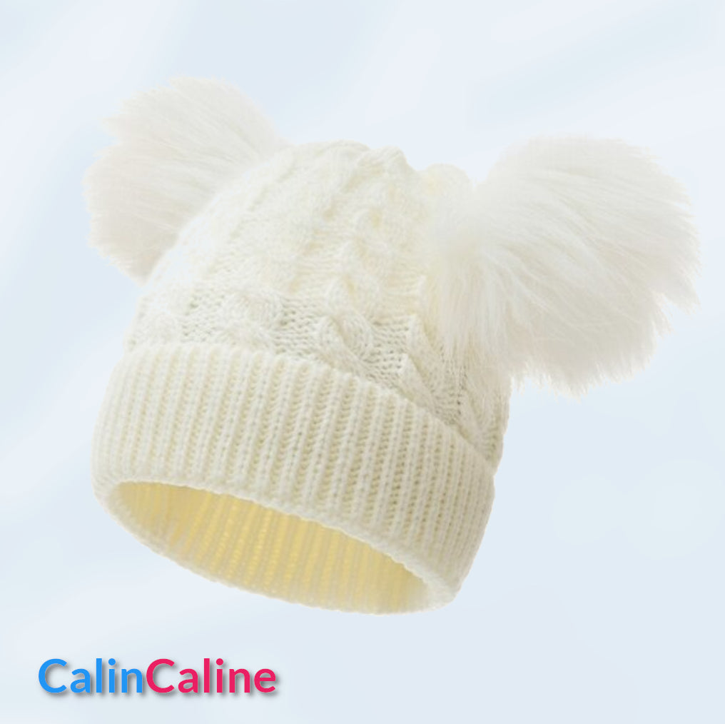 Personalized White Baby Hat With Pompoms | 3-18 months