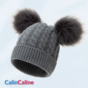 Bonnet Bébé Gris Personnalisé Avec Pompons | 3-18 mois