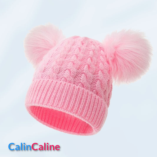 Bonnet Bébé Rose Personnalisé Avec Pompom | 3-18 mois