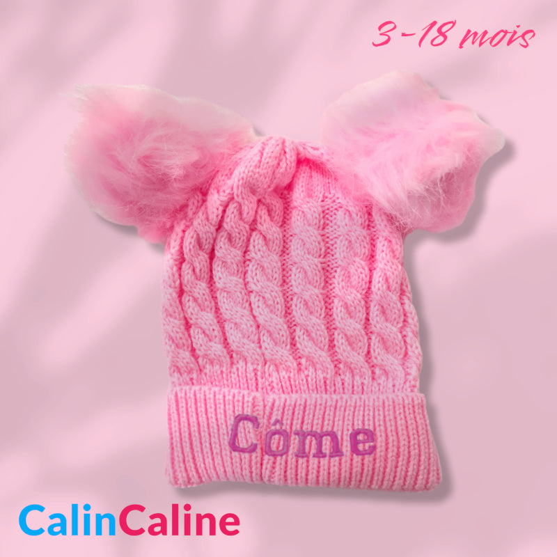 Personalized Pink Baby Hat With Pompom | 3-18 months