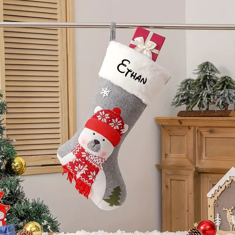Personalized Gray Christmas Boot | Colorful Bear | 47cm