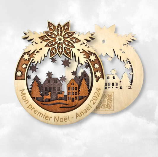 Boule de Noël 2D En Bois 11cm | Décor Festif | Gravure Personnalisée
