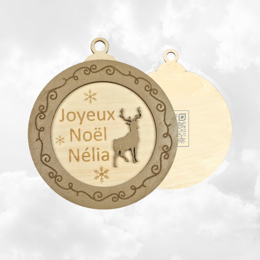 Boule de Noël 2D Plate en Bois 11cm | Cercle | Gravure Personnalisée