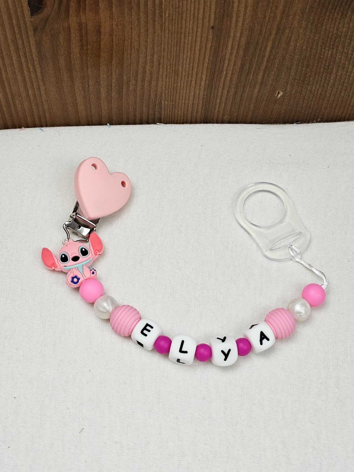 Attache Sucette A Perles En Silicone | Prénom Personnalisée | Angel - Calincaline.be