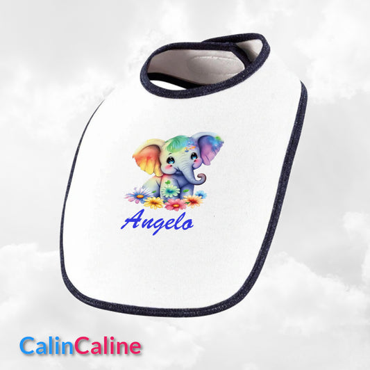 Bavoir Coton bébé blanc/bleu marine personnalisé | Taille Unique | Figurine au choix