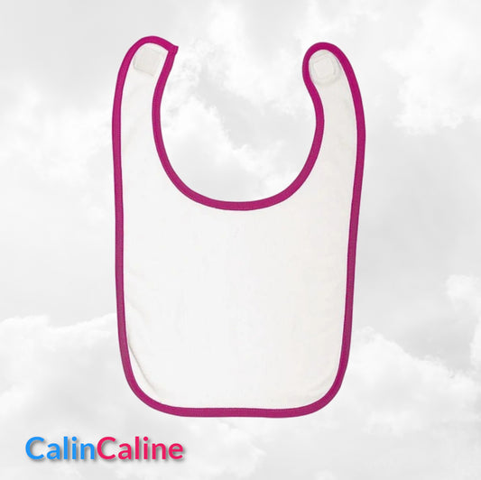 Bavoir Coton bébé blanc/fuchsia personnalisé | Taille Unique | Figurine au choix