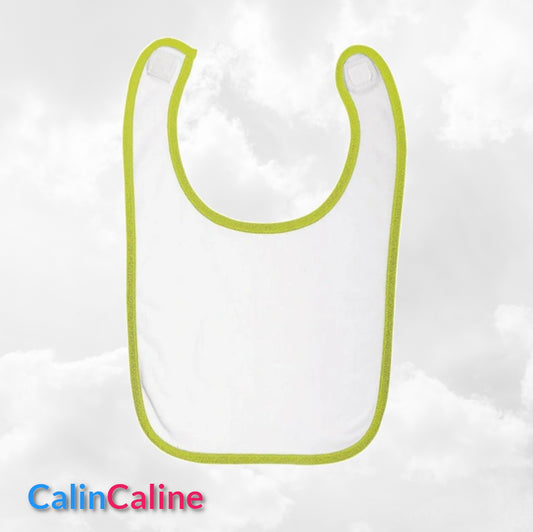 Bavoir Coton bébé blanc/vert pomme personnalisé | Taille Unique | Figurine au choix