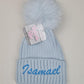 Bonnet Pompon Elégance Bleu | 0 à 12 mois | Avec Prénom Brodé