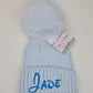 Bonnet Pompon Elégance Bleu | 0 à 12 mois | Avec Prénom Brodé